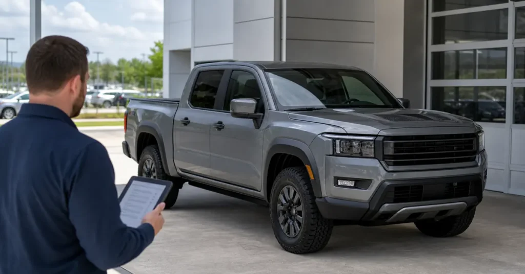 2028 Honda Ridgeline buyer checks with a midsize pickup at a dealership