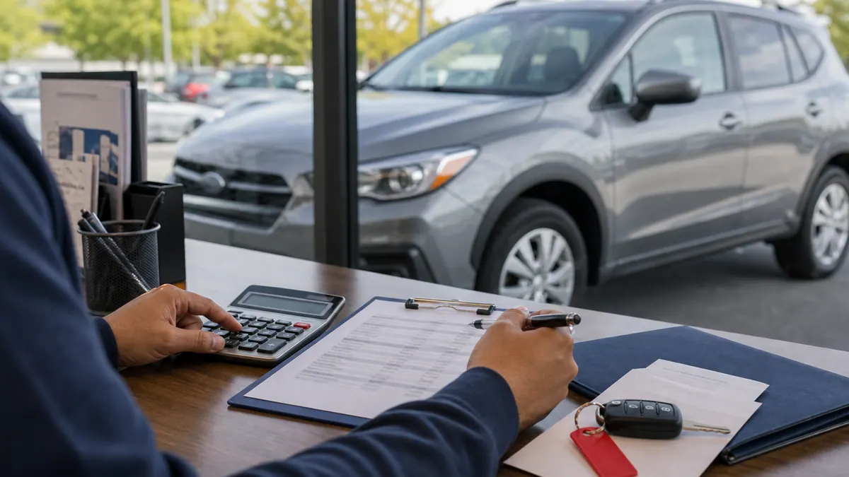 Used car financing worksheet with APR down payment and total cost documents