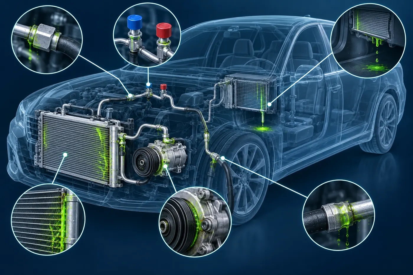 car AC refrigerant leak: illustrated inspection and decision guide