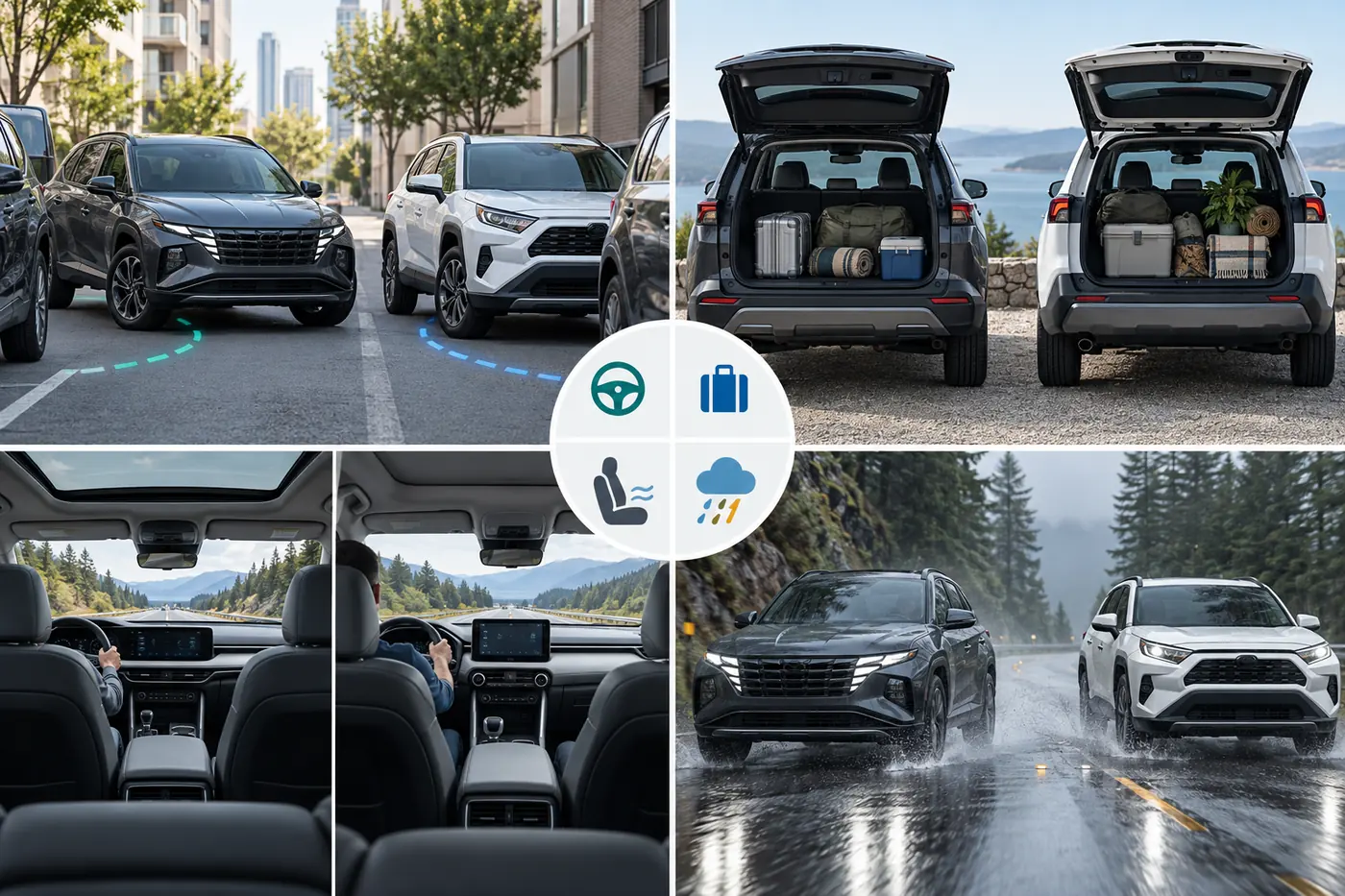 Tucson Hybrid vs RAV4 Hybrid parking cargo comfort and traction comparison