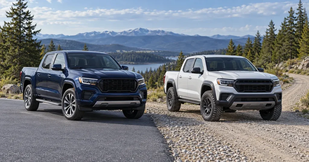 2WD and 4WD pickup trucks on paved and gravel roads