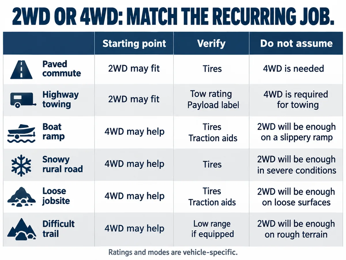 2WD vs 4WD use cases for commuting towing work and trails