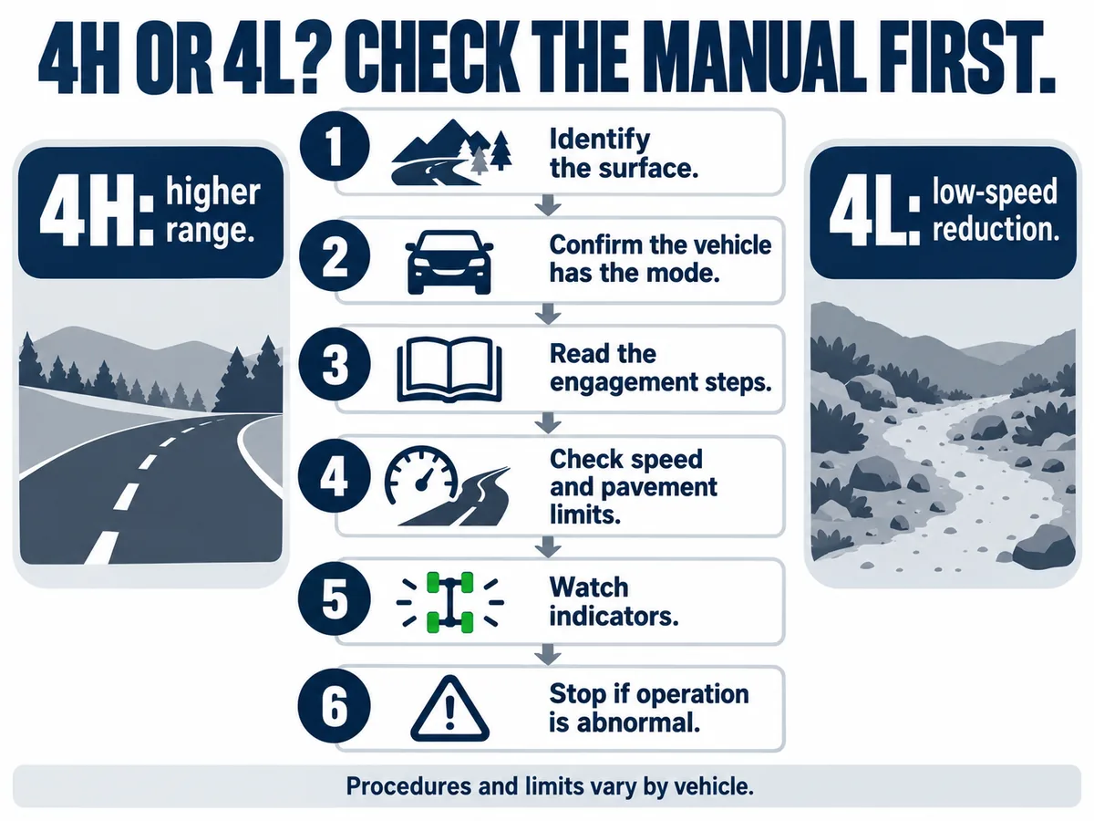 4H vs 4L safety checklist for selecting four-wheel-drive modes