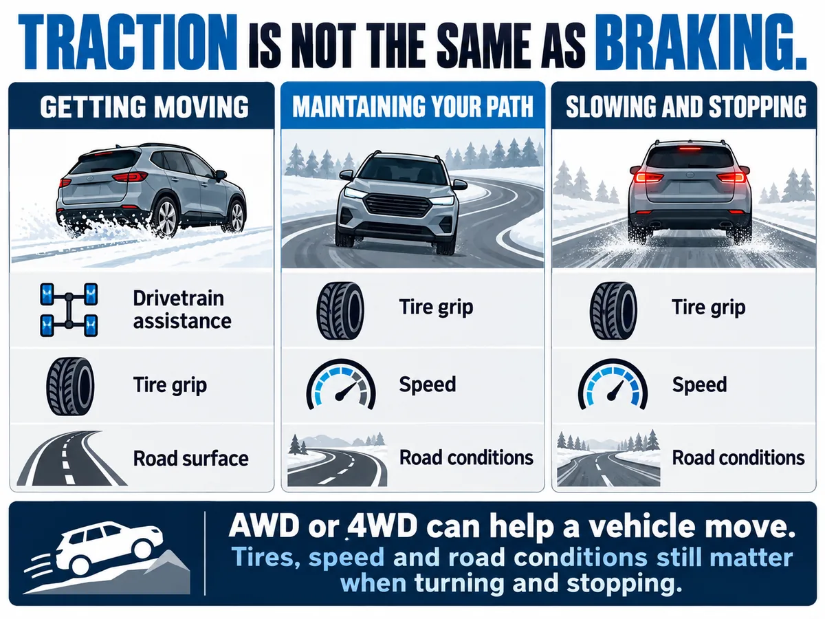 Matrix showing drivetrain traction versus tire grip and braking