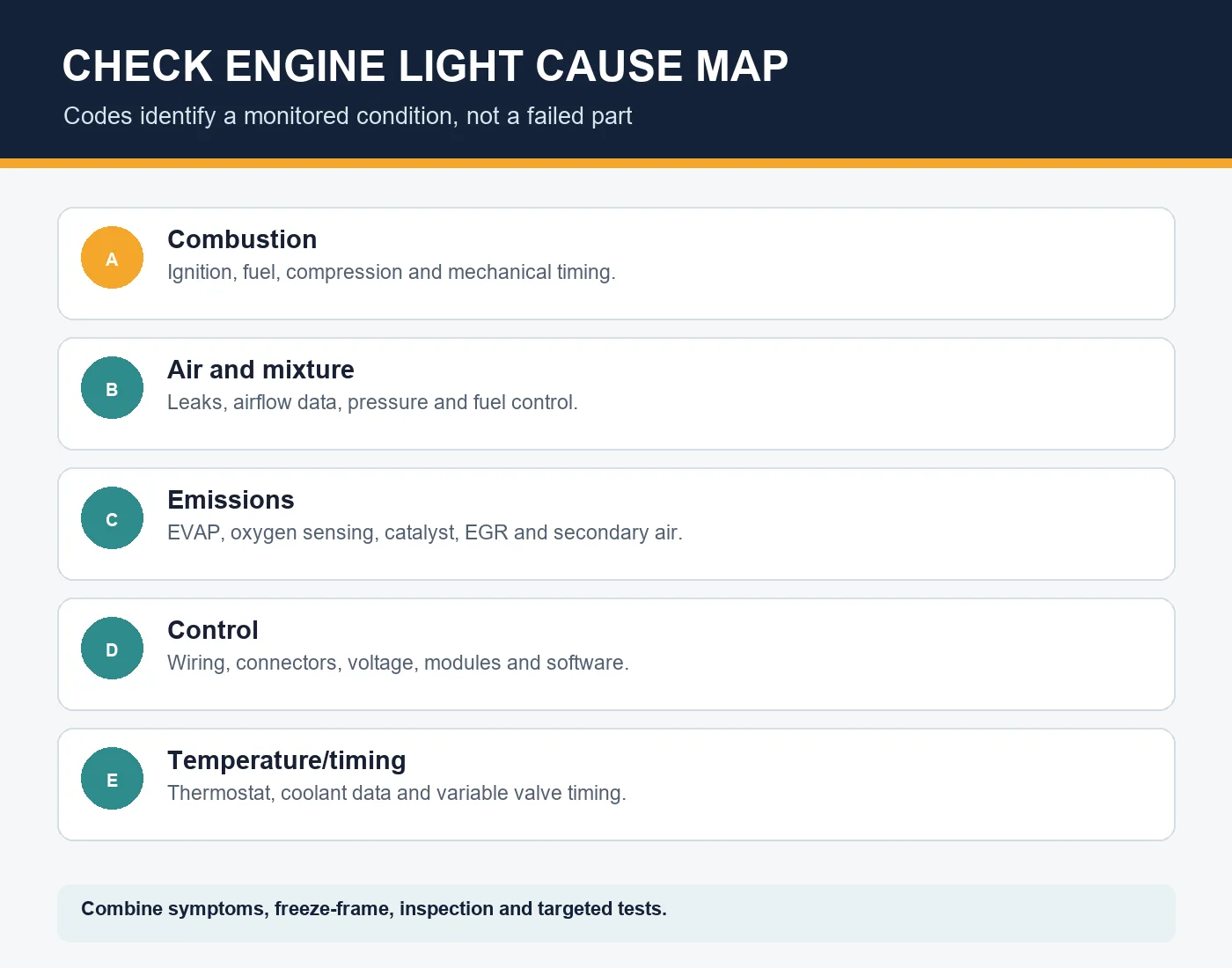 What causes a check engine light by vehicle system